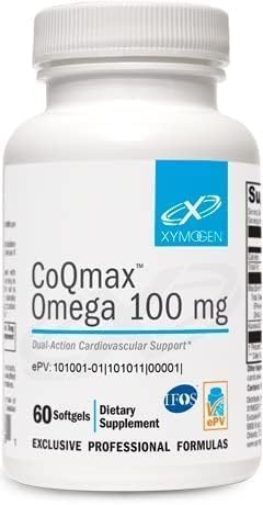 XYMOGEN CoQmax Omega 100 mg - Dual-Action Heart Health Support - CoQ10 Plus Fish Oil Omega-3 - MaxSimil Monoglyceride EPA DHA - Enhanced Absorption - 60 Softgels