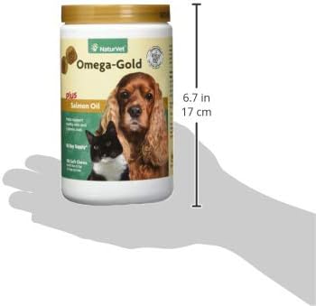 NaturVet – Omega-Gold Plus Salmon Oil | Supports Healthy Skin &amp Glossy Coat | Enhanced with DHA EPA Omega-3 &amp Omega-6 | for Dogs &amp Cats | 180 Soft Chews