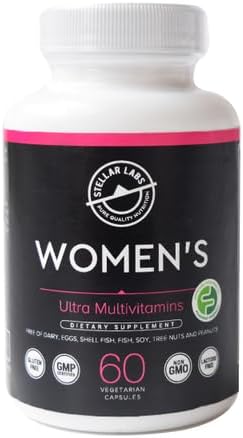 Stellar Labs Low FODMAP Vegan Women's Ultra Multi-Vitamin | Easy to Digest Daily Multivitamin Without Iron | Low Energy Supplement Female Support | Easy to Swallow Veggie Capsules | 60 Count