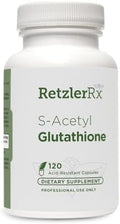 RetzlerRx S-Acetyl Glutathione Supplement 100 mg. per Capsule Made in USA - 120 Acid-Resistant Capsules - Antioxidant Support - Non-GMO Soy &amp Gluten-Free / Bergaflow® Pharmaceutical Grade