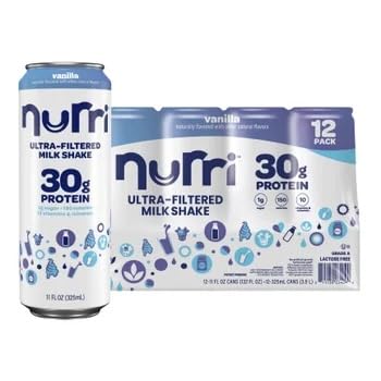 Nurri Vanilla 12-Pack Ulta Filtered Milk Shake 30g Protein 1g Sugar 150 Calories 10 Vitamins and Minerals Per Can | 12-11 Fl Oz Cans Per Package Grade A Lactose Free