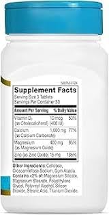 21st Century Cal Mag Zinc +D Vitamin - 90 Tablets Pack of 4