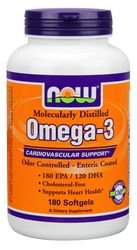 NOW Foods Molecularly Distilled Omega-3 1000 Milligrams 180 Sgels Fish Oil