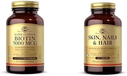 Solgar Beauty Bundle Biotin 5000 mcg 100 Capsules &amp Skin Nails &amp Hair 120 Tablets Collagen and Beauty Support Non GMO/Gluten Free
