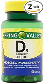 Spring Valley Vitamin D-3 Maximum Strength Softgels 5000 Iu Dietary Supplement 100 ct (2 Pack)