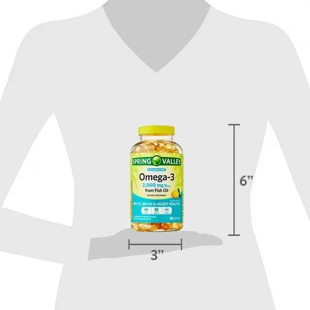 Spring Valley Maximum Care Omega-3 from Fish Oil Dietary Supplement Softgels for Eye Brain Bone &amp Heart Health 2000 mg 180 Count Pill Box.