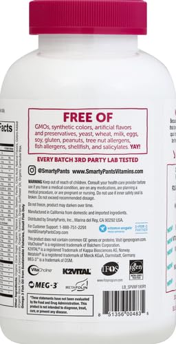 SmartyPants Women's Multivitamin Gummies: Omega 3 Fish Oil (EPA/DHA) Methylfolate CoQ10 Vitamin D3 C Vitamin B12 B6 A K &amp Zinc Inositol Gluten Free (30 Day Supply) 180 Count (Pack of 2