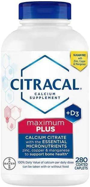 Citracals Maximum Plus Calcium Citrate + D3 280 Caplets Calcium Citrate 650 mg+and Vitamin D 25 mcg+Zinc 5.5 mg