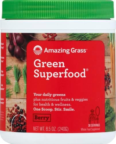 Amazing Grass Greens Superfood Powder: Greens Powder with Digestive Enzymes &amp ProbioticsOrganic SpirulinaChlorellaand Beet Root PowderBerry30 Servings (Packaging May Vary)(Pack of 2)