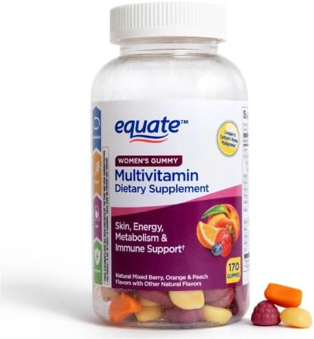 Equate Women's Multivitamin Gummies for Skin Mixed Berry Orange and Peach 170 Count + Dri Store Sticker.