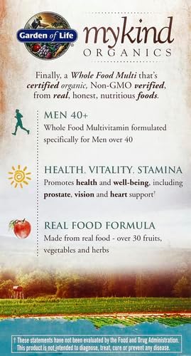 Garden of Life Organics Whole Food Multivitamin - Men 40+ 120 Tablets Vegan Mens Multi for Health &amp Well-Being Certified Organic Whole Food Vitamins &amp Minerals for Men Over 40 Mens Vitamin(Pa