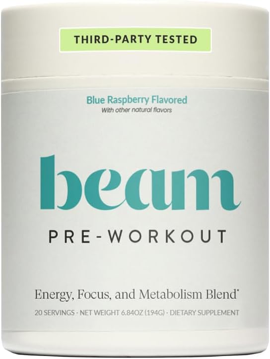 Beam Pre Workout Powder – Pre Workout Supplement with Organic Caffeine 350 mg Electrolytes &amp Nootropic Focus Support No Sugar Pre Workout for Women &amp Men Blue Raspberry Flavor 20 Servings