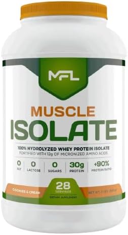 MFL 100% Pure Isolate Protein 2 lbs l 30g of Protein l 12g Amino Acids l Keto Friendly l Low Carbs | 28 Servings (Cookies &amp Cream)