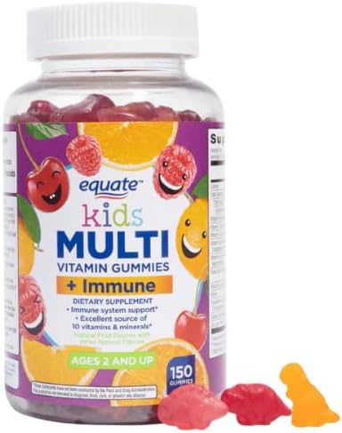 Equate Kids' Multivitamin + Immune Dietary Supplement Gummies Natural Fruit 150 Count + Dri Store Sticker.