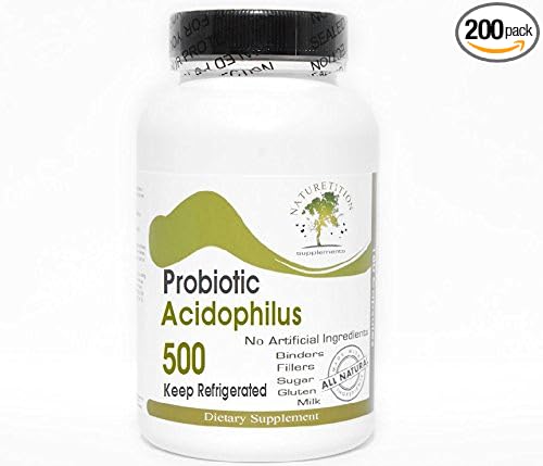 Probiotic Acidophilus - 500 Million Live Active Cultures - Keep Refrigerated ~ 200 Capsules - No Additives ~ Naturetition Supplements