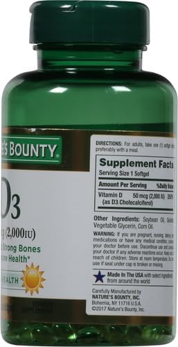 Nature's Bounty Vitamin D3 2000 IU|Supports Immune HealthCalcium Absorption &amp Bone Strength|Essential for Healthy Bones|Non-GMONo-Gluten350 Softgels1 Serving Per Day for Daily Health(Pack of