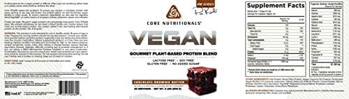 Core Nutritionals Vegan Gourmet Plant Based Protein Blend | with Vegan BCAAs | Lactose Soy Sugar &amp Gluten Free | 21g Pea Protein | 2 Pound (Chocolate Brownie Batter)