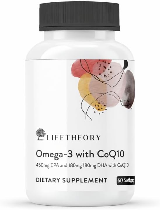 LIFETHEORY Omega-3 with CoQ10 | 450mg EPA &amp 180mg DHA per Serving | Fish Oil Dietary Supplement | with Coenzyme Q10 | 60 Softgels