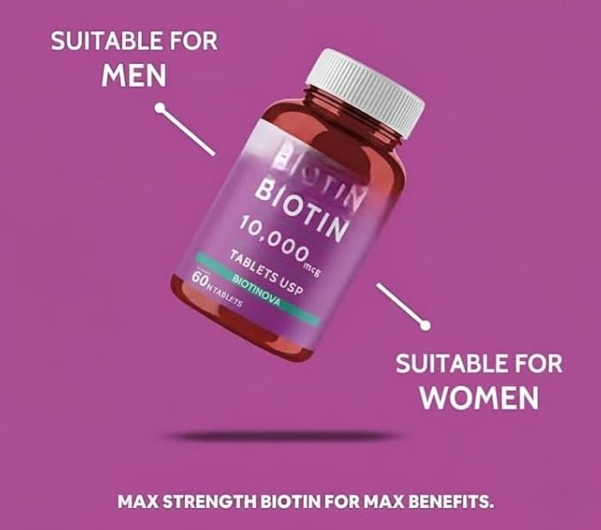 Biotin 10000mcg for Hair Growth Skin &amp Nails – 60 Veg Tablets