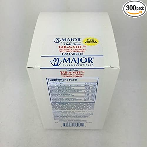 Major Pharmaceuticals Tab-A-Vite with Beta Carotene Multiple Vitamins 100 Tablets (3 Pack)