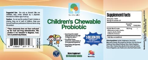 Raise Them Well Children’s Probiotic Chewable Gut Health Tablets for Kids Supports Digestion Immunity &amp Nutrient Absorption No Artificial Additives Mixed Berry 60 Servings