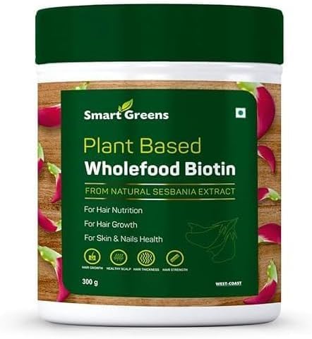 Generic Plant Based Wholefood Biotin Powder High-Potency Hair Nutrition Hair Fall Premature Greying Hair Growth Healthy Scalp and Skin &amp Nails Health - 300gm