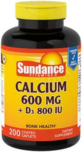 Sundance Calcium 600 mg + Vitamin D3 800 IU - 200 Coated Caplets Pack of 4