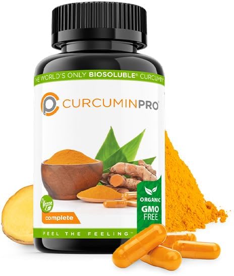 curcuminpro Complete Vegan | BioSoluble Brown Rice Protein &amp Organic Turmeric Curcumin Supplement | Plant-Based Formula for Daily Wellness | 60 Count