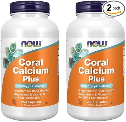 NOW Supplements Coral Calcium Plus Bone Health* Healthy pH Balance* 250 Veg Capsules (Pack of 2)