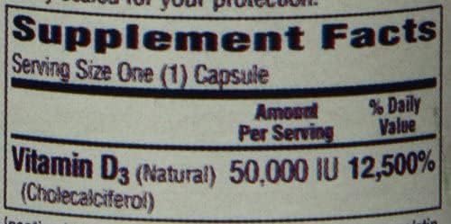 Bio-Tech Pharmacal D3-50 50000 IU 100 Capsules Ð All-Natural Supplement Ð Supports Bone Heart Neuromuscular &amp Immune Health Ð No Dairy Fish Gluten Peanut Shellfish &amp Soy