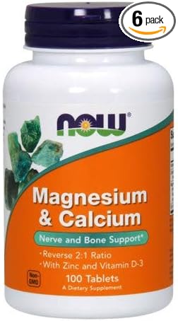 Magnesium &amp Calcium 100 Tabs by Now Foods (Pack of 6)