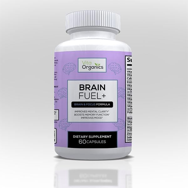 Brain Fuel+ DMAE Blend Memory Supplement for Focus Mood Mental Energy for Busy Men &amp Women - 60 Capsules Made in USA