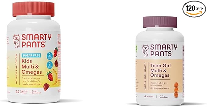 SmartyPants Kids Multivitamin Gummies Sugar Free: Omega 3 (ALA) &amp Teen Girl Multivitamin Gummies: Omega 3 Fish Oil (EPA/DHA)