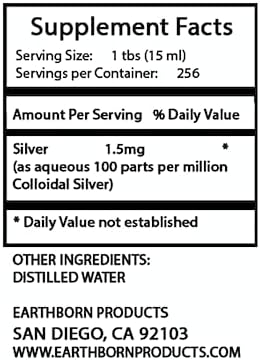 Earthborn Colloidal Silver Liquid (128oz) - 100PPM Pure Monatomic Silver Water - 99.9% Natural Nano Silver Liquid Supplement for Immune Support* Non-GMO Glass Bottle | Made in USA
