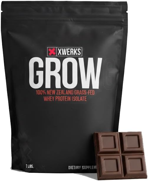 Xwerks Grow Whey Protein Powder 25g Pure Isolate Protein from New Zealand Grass Fed Cows Builds Strength and Speeds Recovery Paleo and Keto Friendly Soy and Gluten Free Chocolate 30 Servings