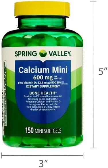 Spring Valley Calcium Plus Vitamin D3 Dietary Supplement 150 Mini Softgels + ViT4 Pill Box.
