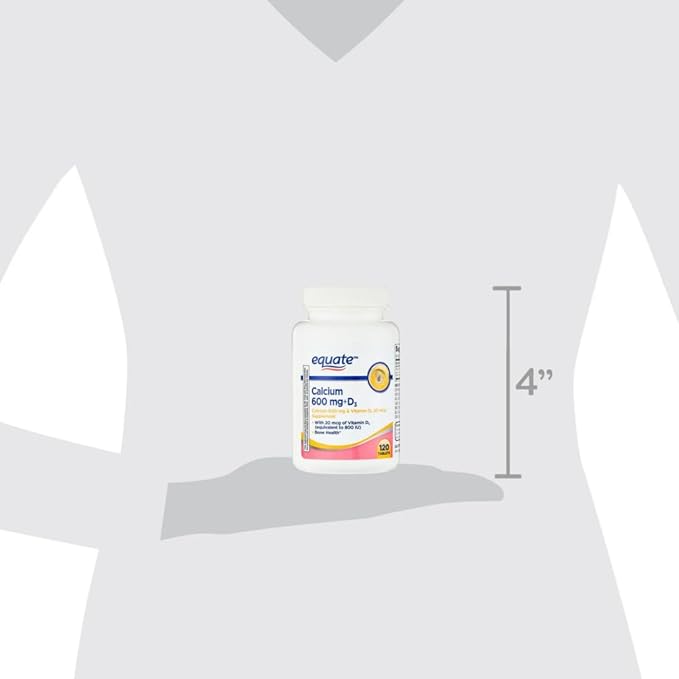 Equate Calcium 600 mg + Vitamin D3 20 mcg (800 IU) Tablets Dietary Supplement 120 Count Sticker