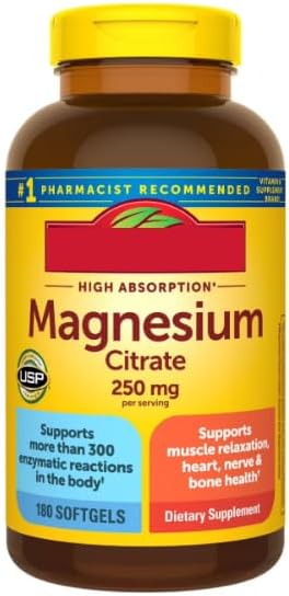 Nature Magnesium Citrate 250 mg (180 Softgels) | + Essential Vitamins &amp Dietary Supplements | Supports Muscle Relaxation Nerve Heart &amp Bone Health