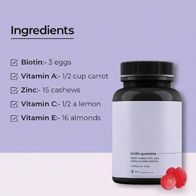 Biotin Hair - 30 Gummies | for Stronger Shinier Hair &amp Nails | Gummies for Women Hair Growth