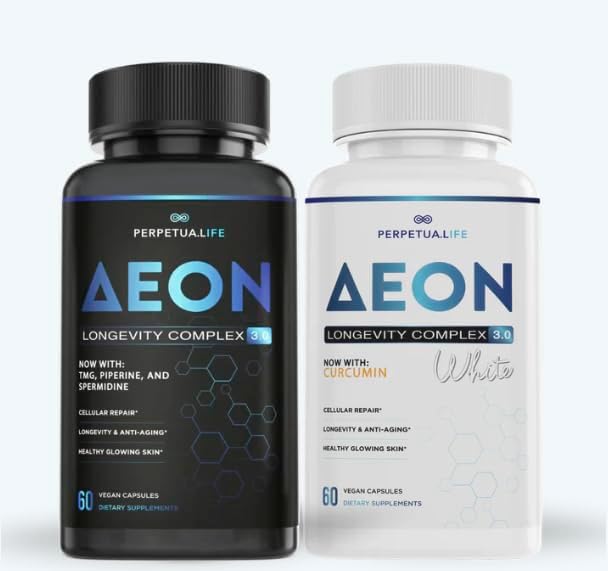 AEON Black &amp White Longevity Complex Bundle with NAD+ Curcumin Resveratrol Astaxanthin Fisetin Quercetin AKG Apigenin Glycine Anti-Aging Supplement Vegan 1-Month Supply