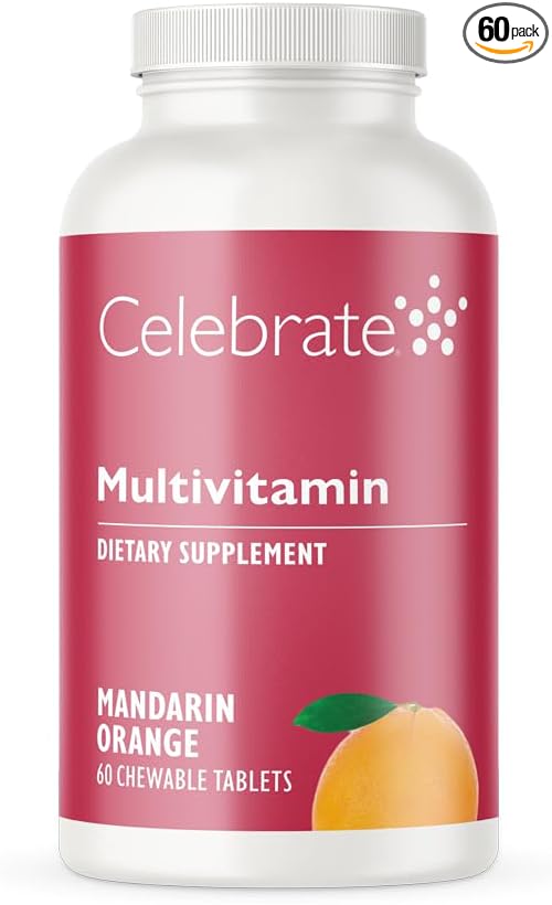 Celebrate Vitamins Bariatric Multivitamin Chewable Iron Free - Post Gastric Bypass &amp Sleeve Gastrectomy Supplement for Men &amp Women - Essential Minerals &amp Vitamin A B D &amp E - Orange