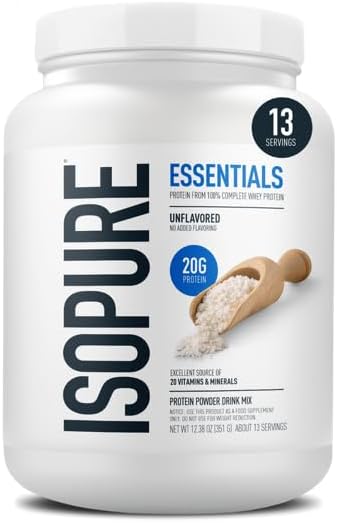 Isopure Essentials 100% Whey Protein Powder with Vitamins 20g Protein Per Serving Unflavored 13 Servings (Pack of 1)