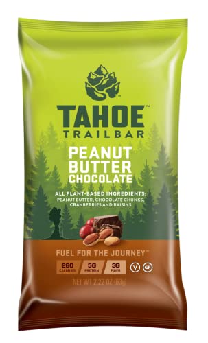 Tahoe Trail Bar Plant-Based Natural Energy Bar (2.22 Ounce Protein Bar 12 Count) High Protein Non-GMO Gluten-Free Vegan Healthy Snacks - Peanut Butter Chocolate