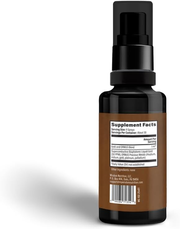 Liquid Gold Supplement Spray | Pure Gold Nanoparticles for Energy Focus &amp Mental Clarity | ORMUS Precious Metals Blend (1)