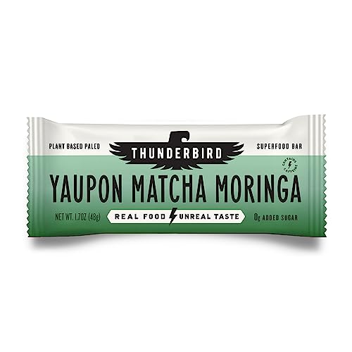 Thunderbird Bars Energy Snack Gluten-Free with Protein Healthy Real Food Vegan Paleo Non-GMO No Added Sugar Yaupon Matcha Moringa Flavor (12 Count 1.7 oz. Bars)