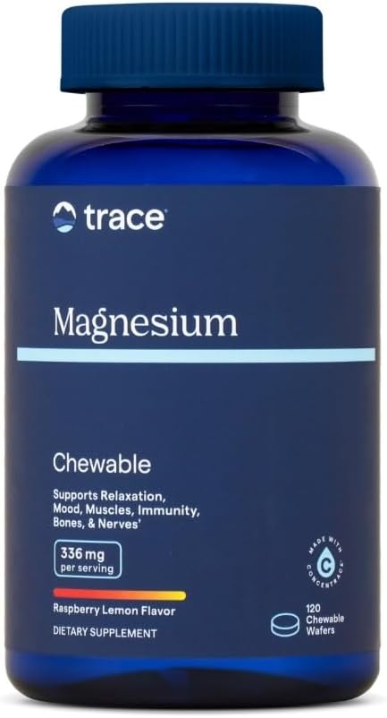 Trace Minerals Magnesium Chewable - Calm Support for Adults - Cardiovascular Health Bone Strength &amp Immune Support - Chewable Supplement - Raspberry Lemon - 120 Count (30 Servings)