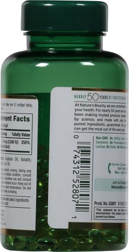 Nature's Bounty Vitamin D3 2000 IU|Supports Immune HealthCalcium Absorption &amp Bone Strength|Essential for Healthy Bones|Non-GMONo-Gluten350 Softgels1 Serving Per Day for Daily Health(Pack of