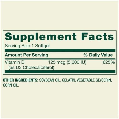 H4U Spring Valley Extra Strength Vitamin D3 125 mcg (5000 IU) 400 Count Supplement Softgels for Bone and Immune Health