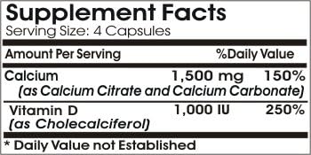 Super Calcium + Vitamin D 1500mg/1000IU // 100 Capsules // Pure // by PureControl Supplements