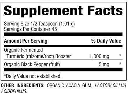 Turmeric Booster with Black Pepper - Joint Support &amp Healthy Inflammation with Lactobacillus Acidophilus– Natural Immune Support Whole-Body Flexibility Active Mobility Men &amp Women – 1.6 oz P